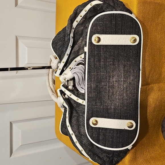 Sharif Quilted Black Denim Fabric & Braided Leather Straps Shoulder Bag NWOT - Picture 7 of 15